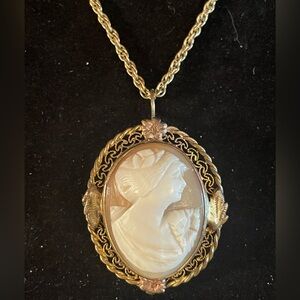 Vintage /Antique 1/20 12k Gold Cameo Pendant Necklace. Brooch/Pin. Stamped.